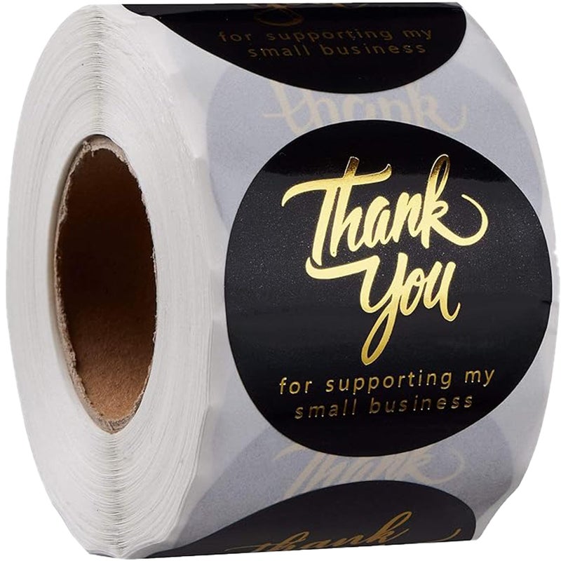 IBAKE 500 Pcs 2 Inch Thank You for Supporting My Small Business Stickers â€“ Black Waterproof Self-Adhesive Labels with 4 Elegant Designs â€“ Durable Envelope Seals for Packaging, Gift Bags, Boxes & Orders - Image 1